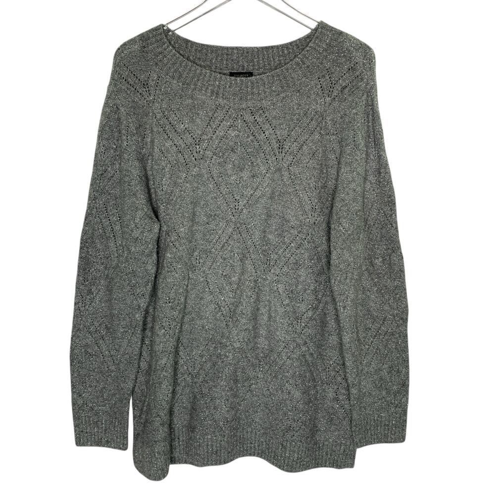 Talbots XL Metallic Gray Knit Shimmer Sweater NEW Party New Years Eve